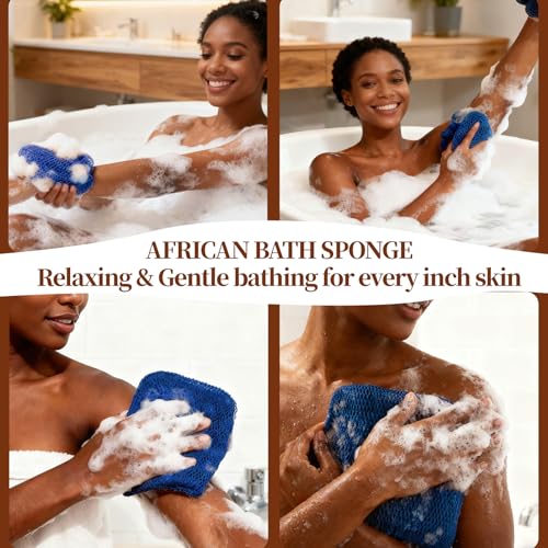 African Net Sponge 5-piece exfoliating Scrub is Suitable for All Skin Types,Bath Sponge for The face and Body, Durable and Gently Exfoliation