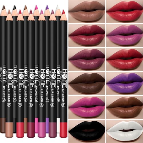 12Pcs Waterproof Matte Lip & Eyeliner Pencil Set - Long Lasting, Multi-Use