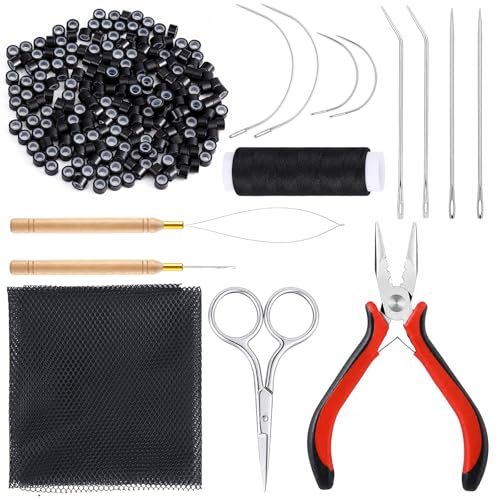 Hair Extension Kit with 200 Micro Beads & 3-Hole Plier