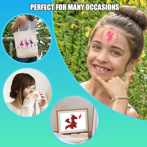 Face Paint Stencils Kit with 6 Sponges - 60 Reusable Designs