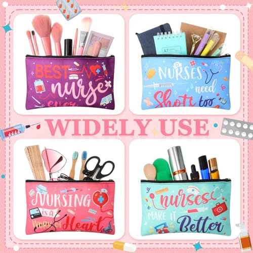 Capoda 24 Pieces Nurses Makeup Bags Bulk Cosmetic Bag Canvas Inspirational Nurses Handbags Nursing Zipper Pouch Bags Survival Kit for Women Birthday Graduation Nurse Day Appreciation Gifts