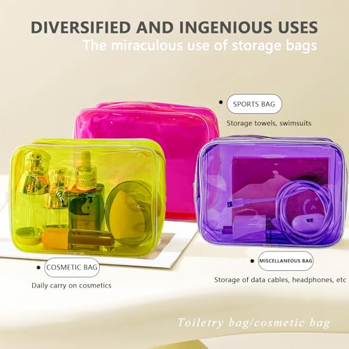 TotePrint 5 PCS Portable Waterproof Solid Makeup Bag Set for Travel, Clear Makeup Bag with Zipper for Purse Brush Bag Pen Pouch (Vivid Group)