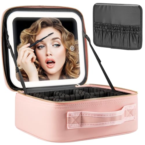 Makeup Travel Case with LED Mirror & Adjustable Compartments
