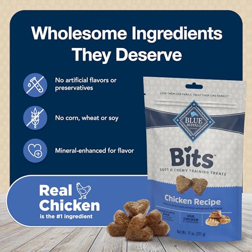 Blue Buffalo BLUE Bits Natural Soft-Moist Training Dog Treats, Beef, Salmon, Turkey, and Chicken Recipes 4-oz Variety Pack, 4Ct