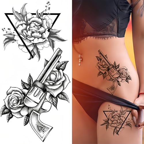 Temporary Tattoo 3 Sheets Large Tattoo for Men Women Adults Waterproof Friction Resistant Low Reflective Lasts 5-7 day Theam Danger & flowers