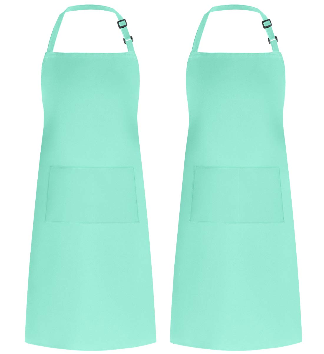 Syntus 2 Pack Adjustable Bib Apron Waterdrop Resistant with 2 Pockets Cooking Kitchen Aprons for BBQ Drawing, Women Men Chef, Green