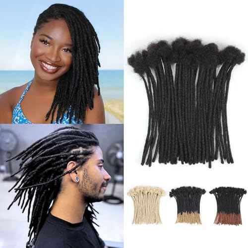8 inch Loc Extensions Human Hair, 50 Strands Permanent Dreadlock Extension Human Hair 0.4cm Width 100% Full Handmade Dreads Can Be Dyed and Bleached Curled dreads extensions(black)
