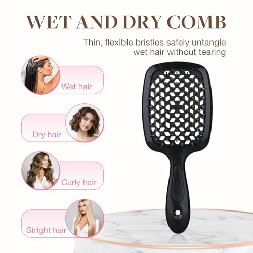 GOO GOO Wet and Dry Vented Detangling Mini Hair Brush, Anti-static for All Hair Types with Lightweight Handle, Black Black