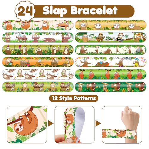 Sloth Party Favors Set - 48 PCS Slap Bracelets & Tattoos