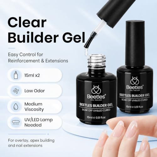 Beetles Clear Builder Nail Gel 0.51oz - Strengthen & Extend Natural Nails, 2-Pack