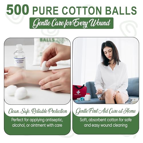 Perfectware Pack of 500 Medium Cotton Balls - Soft, Absorbent, Non-Sterile for Beauty & Household Use