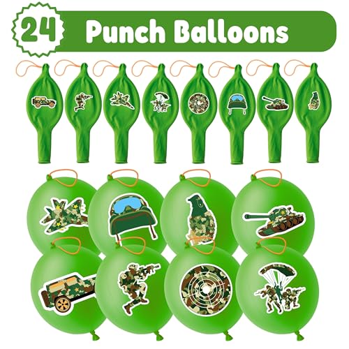 Camo Party Favor Set - 24 Punch Balloons & 48 Tattoos