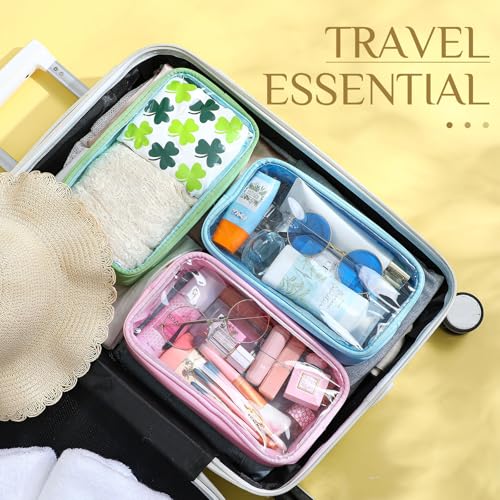 Cunno 12 Pcs Preppy Clear Cosmetic Bags Bulk Appreciation Gifts DIY Chenille Letter Makeup Pouch Transparent Beach Zipper Pouches PVC Travel Toiletry Organizer for Women
