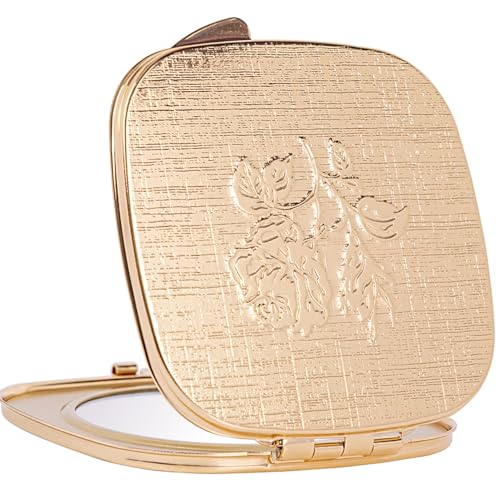 Travel Mini Mirror - Handheld, Foldable, Lightweight - Wallet Mini Pocket Magnifier - Square 3.0-inch x 2.8-inch (Gold) (Gold)