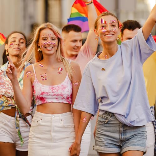 HOWAF 12pcs Lesbian Pride Glitter Face Tattoos