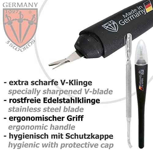 3 Swords Germany - Brand Quality Cuticle Knife Trimmer Remover Cutter (1pc.) and Cuticle Pusher Scratcher (1 pc.) Made in Germany