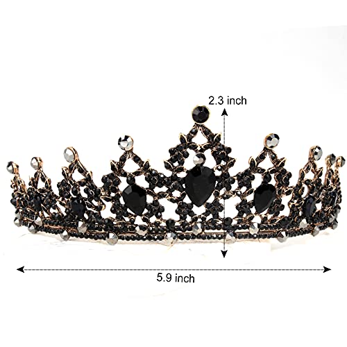Black Gothic Rhinestone Crown Tiara for Women