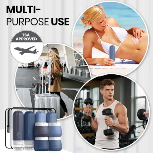 Travel Toiletry Bottles 8 Pack - TSA Approved Silicone Containers Kit with Jars & Labels