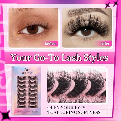 10 Pairs 3D Fluffy Cat Eye Mink Lashes - Reusable Handmade
