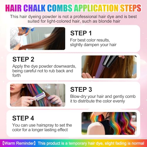 8-Color Hair Chalk Comb Set - Washable Temporary Hair Dye
