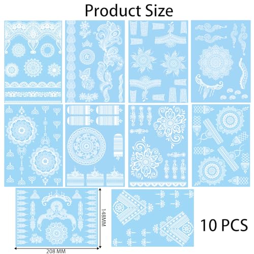 Henna Tattoo Stickers - 10 Sheet White Flower & Lace Designs