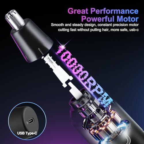 AREYZIN Nose Hair Trimmer for Men,Rechargeable Ear and Nose Trimmer,2 in 1 Painless Professional Eyebrow & Facial Hair Trimmer with IPX7 Waterproof Dual Edge Blades,Wet/Dry Use(Grey)