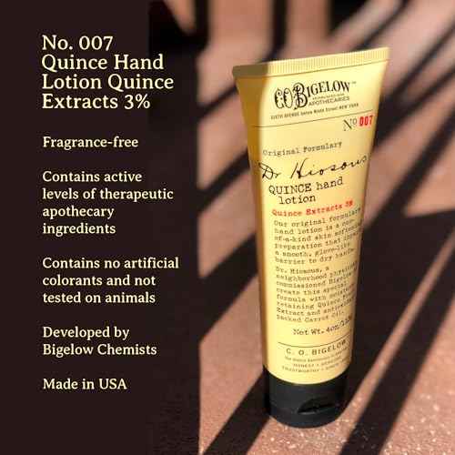 C. O. Bigelow Dr. Hiosous Quince Hand Lotion for Dry Hands, Hand Cream for Women and Men to Soften Dry Cracked Skin, No. 007, 4 fl oz,, Pack of 2