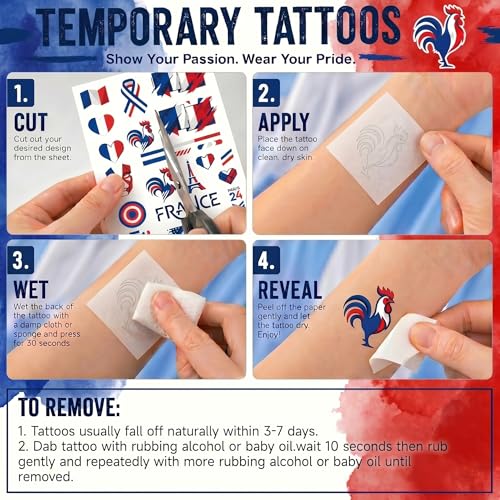 France Flag Temporary Tattoos for Soccer Fans 2026