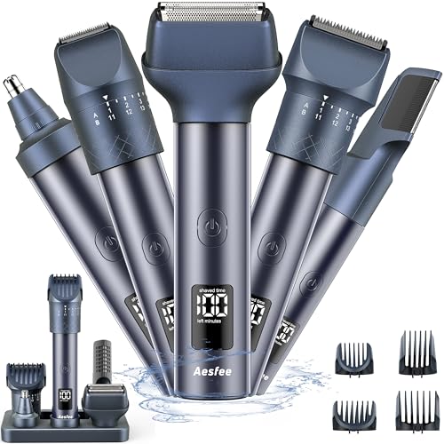 Beard Trimmer for Men, All-in-One Professional Hair Clippers and Foil Shavers Set with Nose Body Hair Trimmers, Precision Dial Adjustable 20 Settings, IPX7 Waterproof Wet and Dry, USB-C Charge Base
