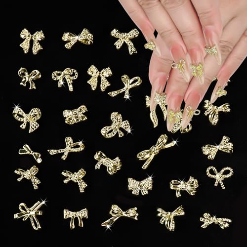 72PCS Gold 3D Bow Nail Charms Set for Creative Nail Art
