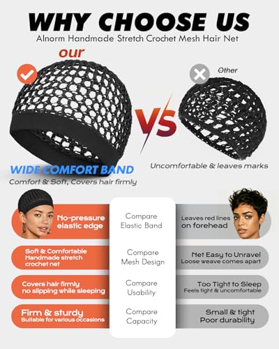 2 Pack Hair Nets for Sleeping - Silk Press Crochet Mesh Night Cap