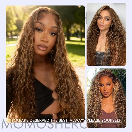 Water Wave Human Hair Ombre Honey Blonde Curly Bundles, Glossy & Shed-free P4/27 Highlighted Wet And Wavy Human Hair Weave Brown Piano Color 12A 100% Virgin Hair Single Bundle 18 Inch