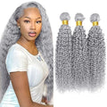 Fridnae Silver Grey Kinky Curly Human Hair Bundles 24-28 Inch, 150g Each - Authentic Virgin Brazilian Hair