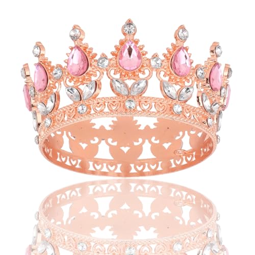 YARIEW Rose Gold Rhinestone Crown Cake Topper & Hair Accessory