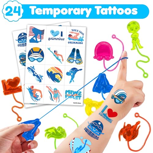 48 PCS Swim Party Favors - Sticky Hands & Tattoos for Kids