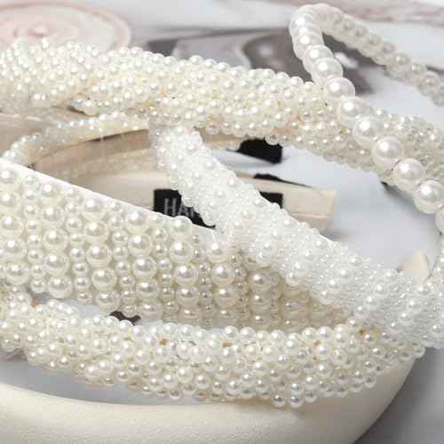 Cuizhiyu 5PK White Pearl Headbands for Women Girls Cute Pearl dainty Headbands Bling Faux Pearls Hairbands Wedding Hair Accessories hair hoop headband