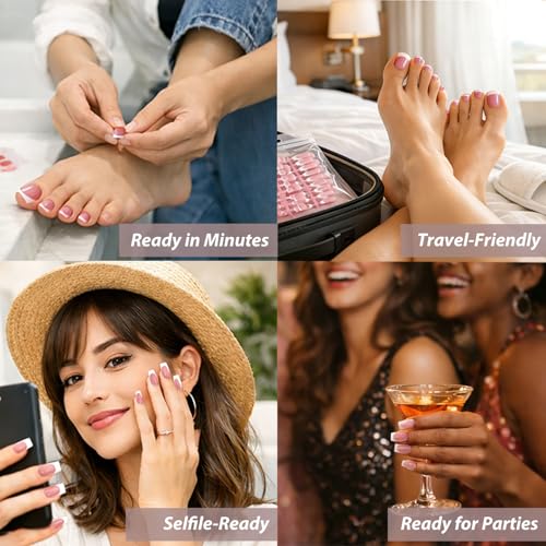 Press on Nails & Toenails, 60Pcs 2-in-1, Glossy White French Tip