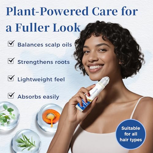 Hair Growth Serum Roll-On with Rosemary & Pea Extract for Thicker Hair