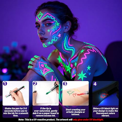 ThEast 16 Color UV Neon Face Paint Markers Glow in Dark Body Paint for Parties