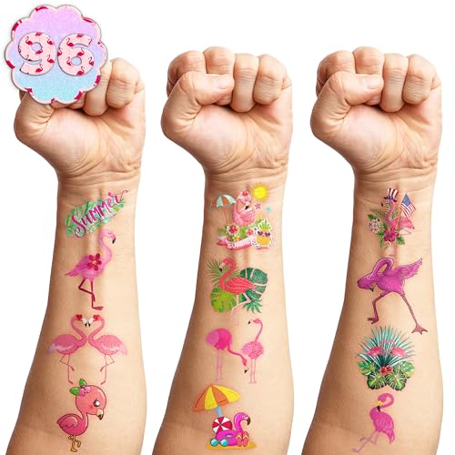 96 Pc Flamingo Temporary Tattoos for Kids - Waterproof