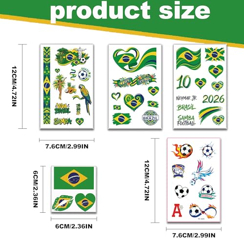 Brazil Flag Temporary Tattoos - 11 Sheets Waterproof