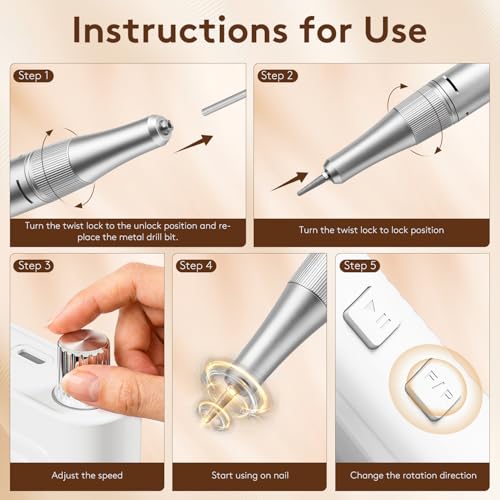 Pruk Electric Nail Drill Kit - 40000RPM Cordless E-File with LCD
