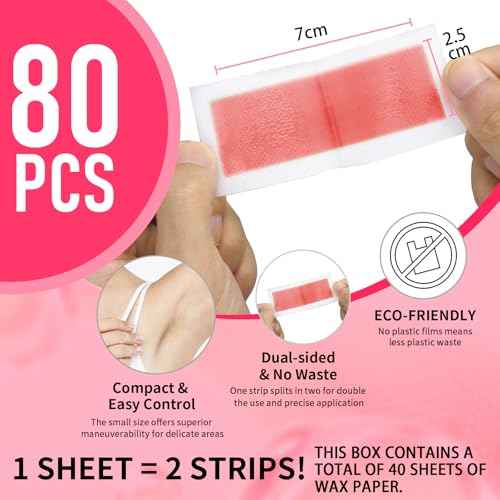 80PCS Wax Strips for Hair Removal, Waxing Kit for Women, Eyebrow Wax Strips & Facial Hair Removal, Sensitive Skin Friendly, Multi-Use on Face, Legs, Bikini Area, Long-Lasting Smoothness