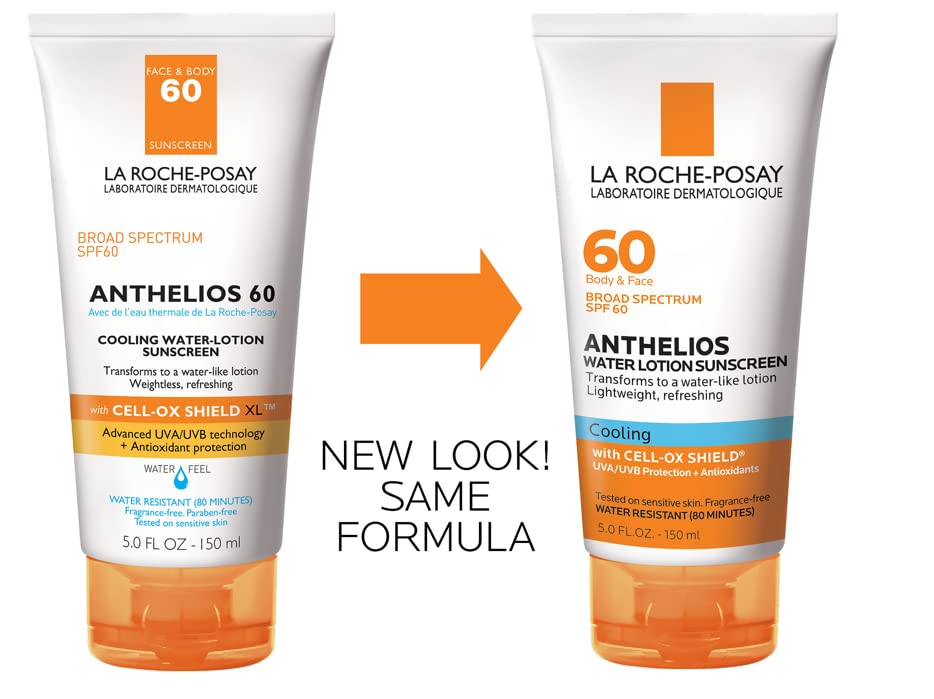 La Roche-Posay Anthelios Cooling Water Sunscreen Lotion | Water Based Sunscreen for Face & Body | Broad Spectrum SPF + Antioxidants | Fast Absorbing Water-Like Texture | Oil Free Sunscreen SPF 60