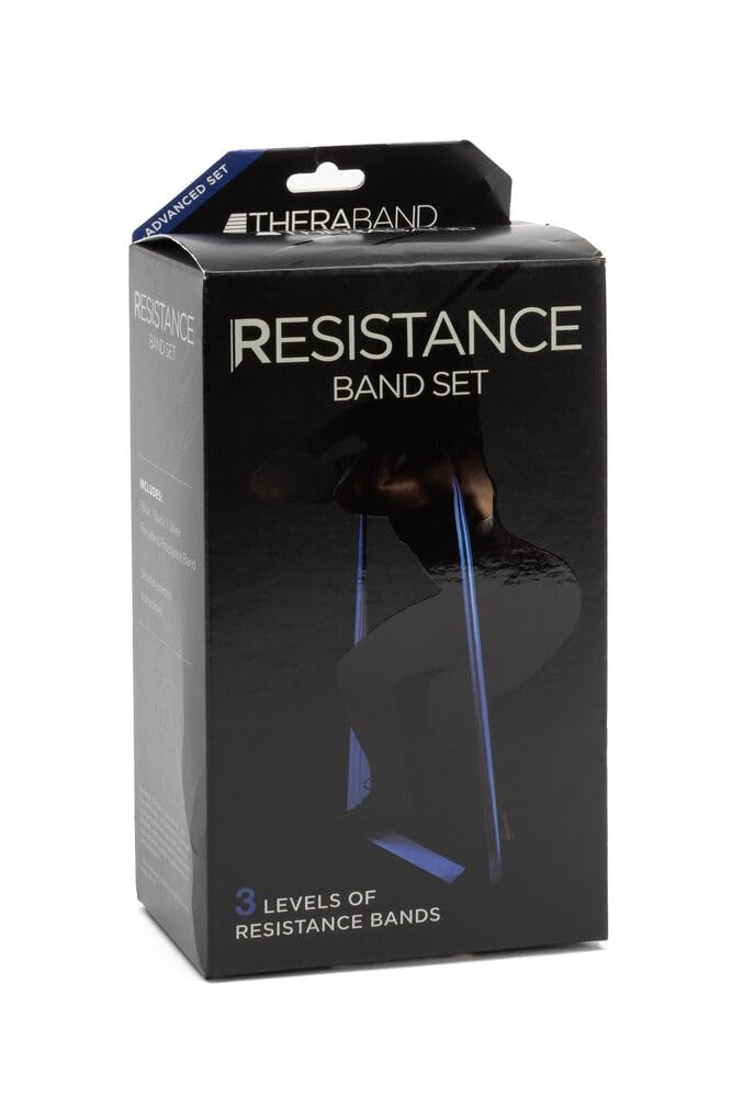 THERABAND Resistance Bands Set, Professional Elastic Band For Upper & Lower Body Exercise, Strength Training without Weights, Physical Therapy, & Pilates, Blue & Black & Silver, Advanced