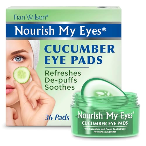 Fran Wilson NOURISH MY EYES Cucumber and Green Tea Pads - 36 Pads each At-Home Spa Treatment to reduce puffiness Revitalize Your Eyes: Easy-to-Use Cucumber Eye Pads for Dark Circles (Pack of 3)