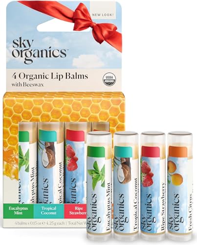 Sky Organics Organic Beeswax Lip Balm 4-Pack | Moisturizing