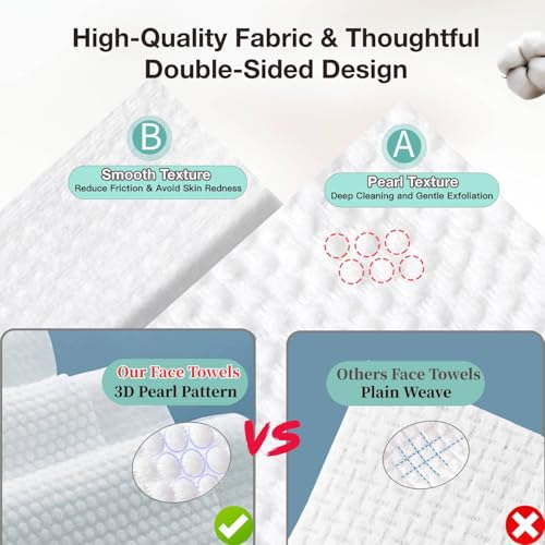 100% Pure Cotton Disposable Face Towel, Soft & Skin Friendly Face Towelettes Disposable for Sensitive Skin, Lint- free Makeup Remover Dry Wipes, Thick Facial Towels Disposable