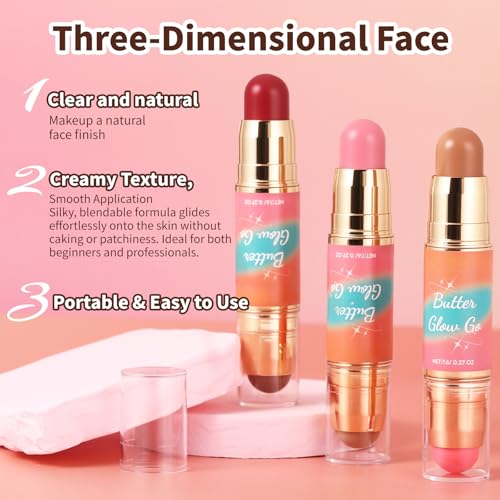 SPRINGSKY Dual-Ended Blush and Bronzer Stick - 2-in-1 Cream Face Contour & Cheek Makeup, Hydrating & Buildable Color, Natural Glow for Women