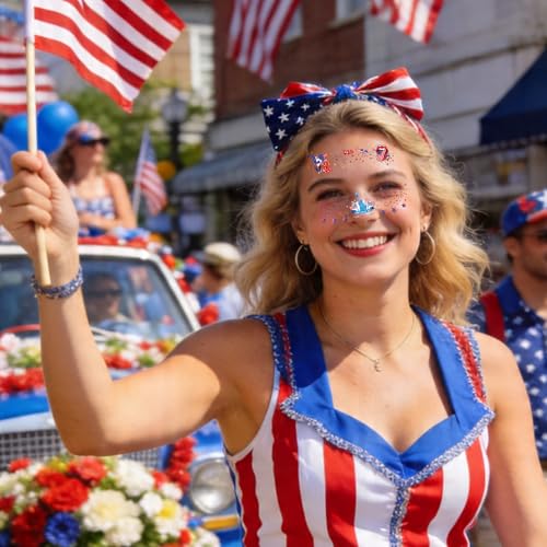 12PCS Red White Blue Freckle Tattoos - 4th of July Patriotic Face Stickers